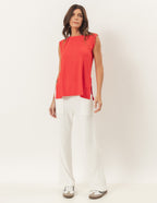 Conjunto Regata Fendas Vermelha e Calça Elisa Off White