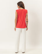 Conjunto Regata Fendas Vermelha e Calça Elisa Off White