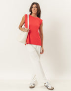 Conjunto Regata Fendas Vermelha e Calça Elisa Off White
