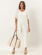 Conjunto Macacão Amber Off White com Blusa Elisa Off White