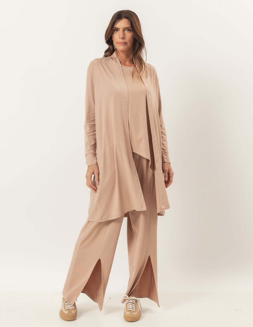 Trijunto Florence Bege com Cardigan Longo Bege