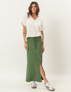 Conjunto Blusa Maria Off White e Saia Valença Verde Militar