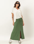 Conjunto Blusa Maria Off White e Saia Valença Verde Militar