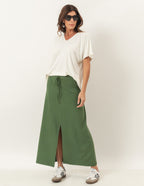 Conjunto Blusa Maria Off White e Saia Valença Verde Militar