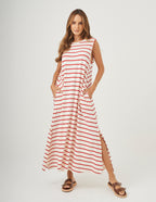 Vestido Clara Off White com listras Vermelhas