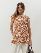Conjunto Blusa Aisha Zebra Animal Print e Calça Panamá Off White