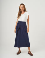 Conjunto Blusa Alessia Off White e Saia Grécia Azul Marinho