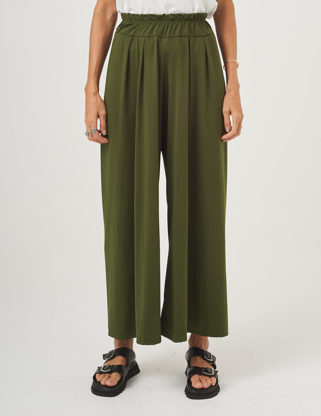 Calça Pantalona Cropped Vera Fresh Verde Militar
