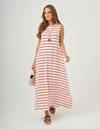 Vestido Clara Off White com listras Vermelhas