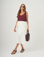 Conjunto Blusa Atenas Malbec e Saia Grécia Off White