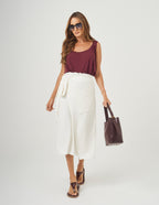 Conjunto Blusa Atenas Malbec e Saia Grécia Off White