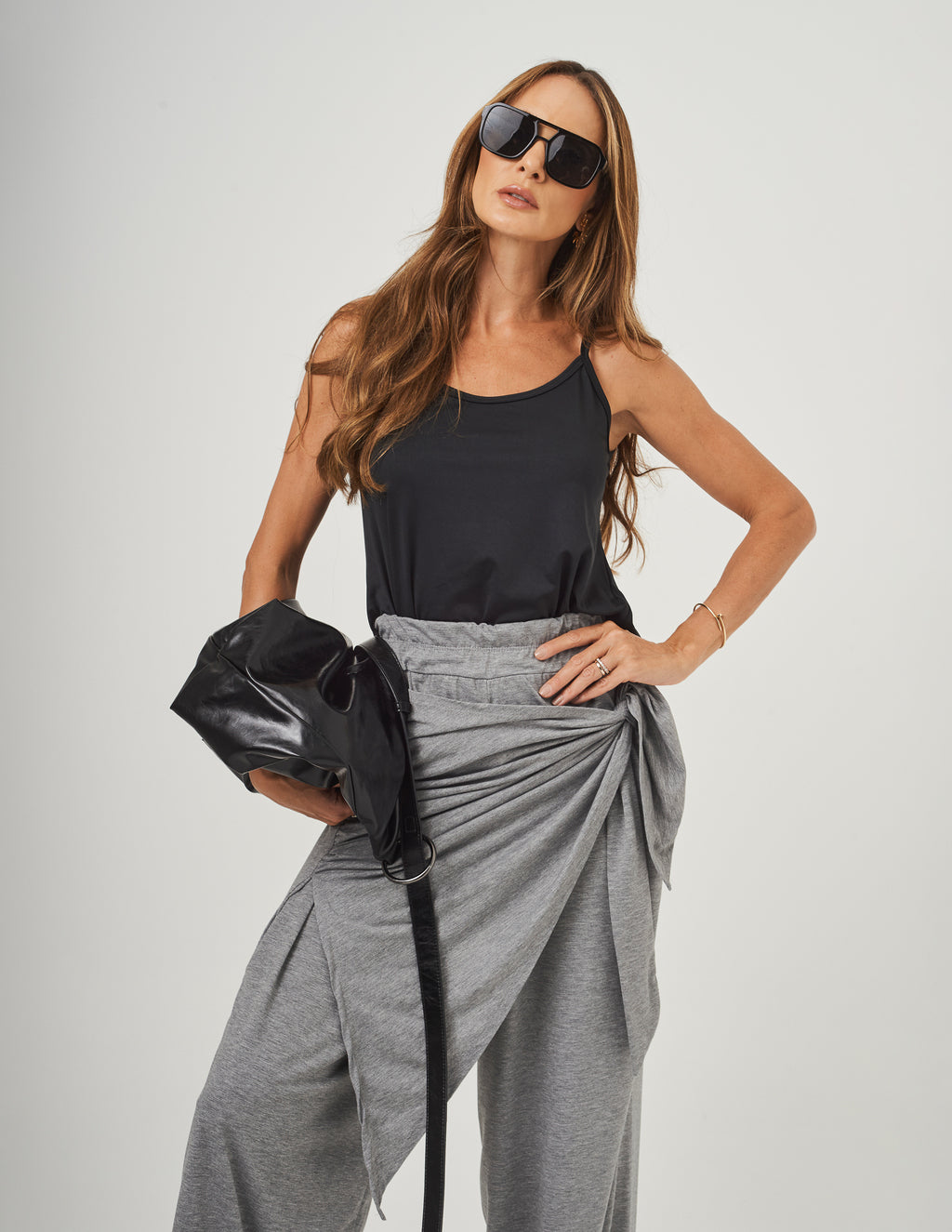 Conjunto Blusa Rio Fresh Preta e Calça Eva Mescla