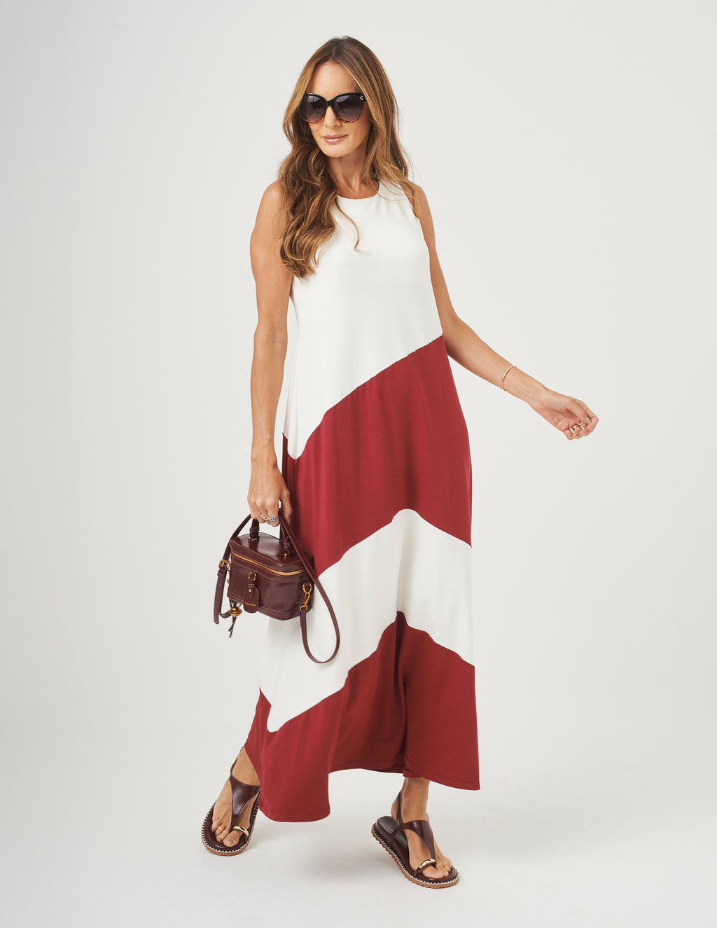 Vestido Charlotte Duo Off White e Bordo