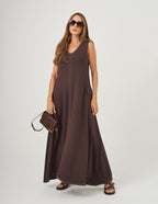Vestido Pespontado Anastasia Marrom