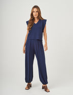 Conjunto Blusa Alessia Azul Marinho e Calça Aladin Azul Marinho