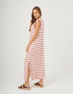 Vestido Clara Off White com listras Vermelhas