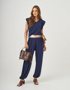 Conjunto Blusa Alessia Azul Marinho e Calça Aladin Azul Marinho