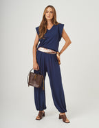 Conjunto Blusa Alessia Azul Marinho e Calça Aladin Azul Marinho