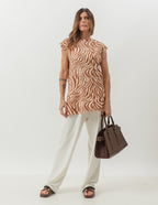 Conjunto Blusa Aisha Zebra Animal Print e Calça Panamá Off White