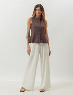 Conjunto Colete Melanie Marrom e Calça Panamá Off white