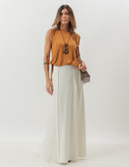 Conjunto Blusa Regata Fendas Caramelo e Saia Longa Melanie Off White