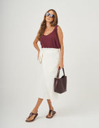 Conjunto Blusa Atenas Malbec e Saia Grécia Off White