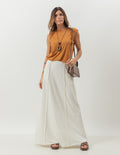 Conjunto Blusa Regata Fendas Caramelo e Saia Longa Melanie Off White