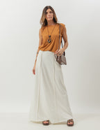 Conjunto Blusa Regata Fendas Caramelo e Saia Longa Melanie Off White