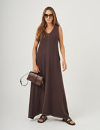 Vestido Pespontado Anastasia Marrom