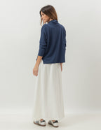 Conjunto Blusa Panamá Azul Marinho e Saia Valença Off White