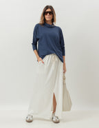 Conjunto Blusa Panamá Azul Marinho e Saia Valença Off White