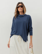 Conjunto Blusa Panamá Azul Marinho e Saia Valença Off White
