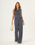 Conjunto Ella Listrado Azul Marinho e Off White