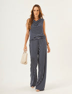 Conjunto Ella Listrado Azul Marinho e Off White