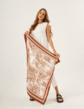 Lenço Estampado Off White e Laranja