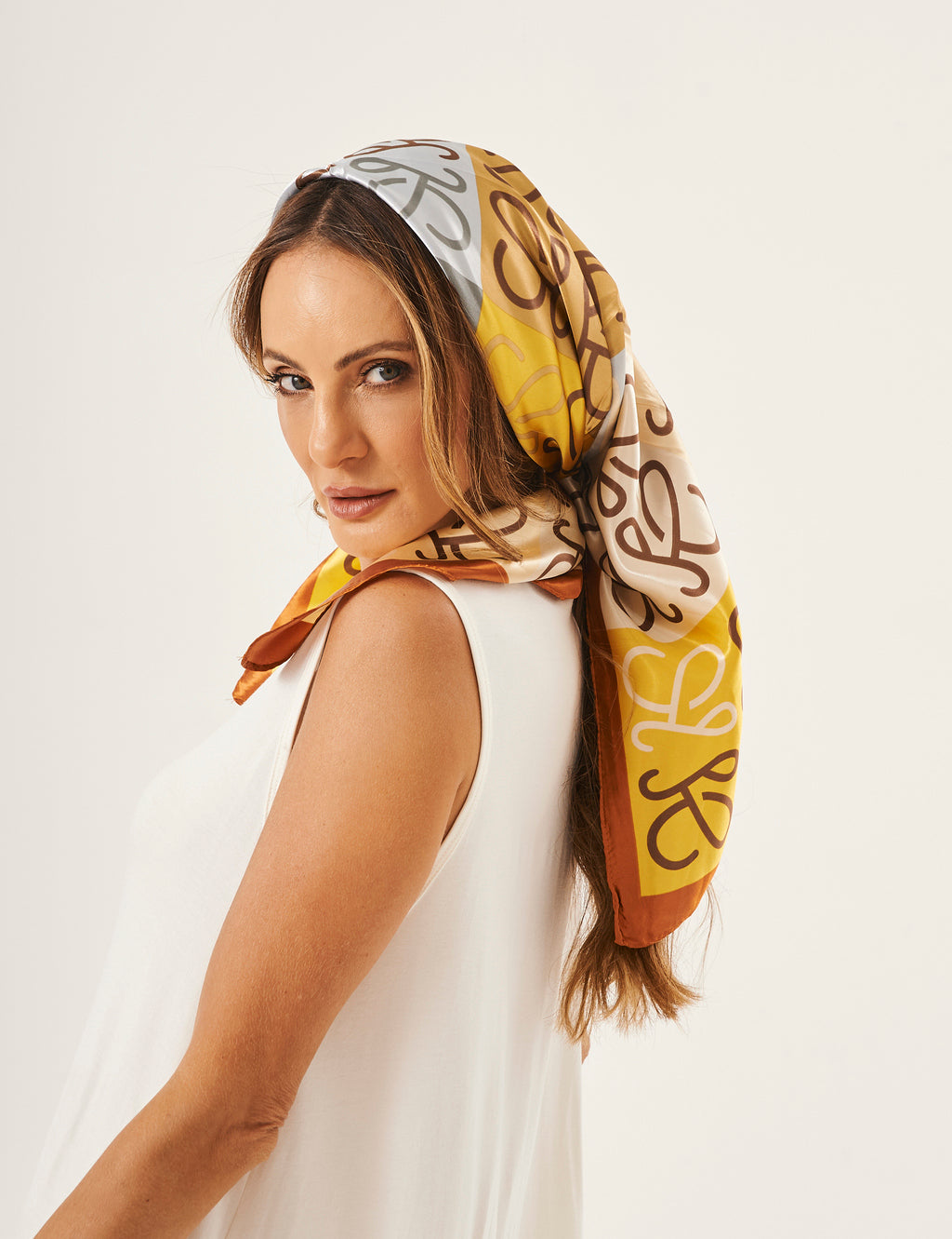 Lenço Estampado Mix Amarelo, Mescla e Terracota