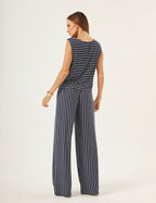 Conjunto Ella Listrado Azul Marinho e Off White