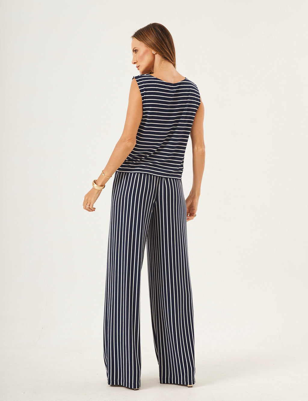 Conjunto Ella Listrado Azul Marinho e Off White