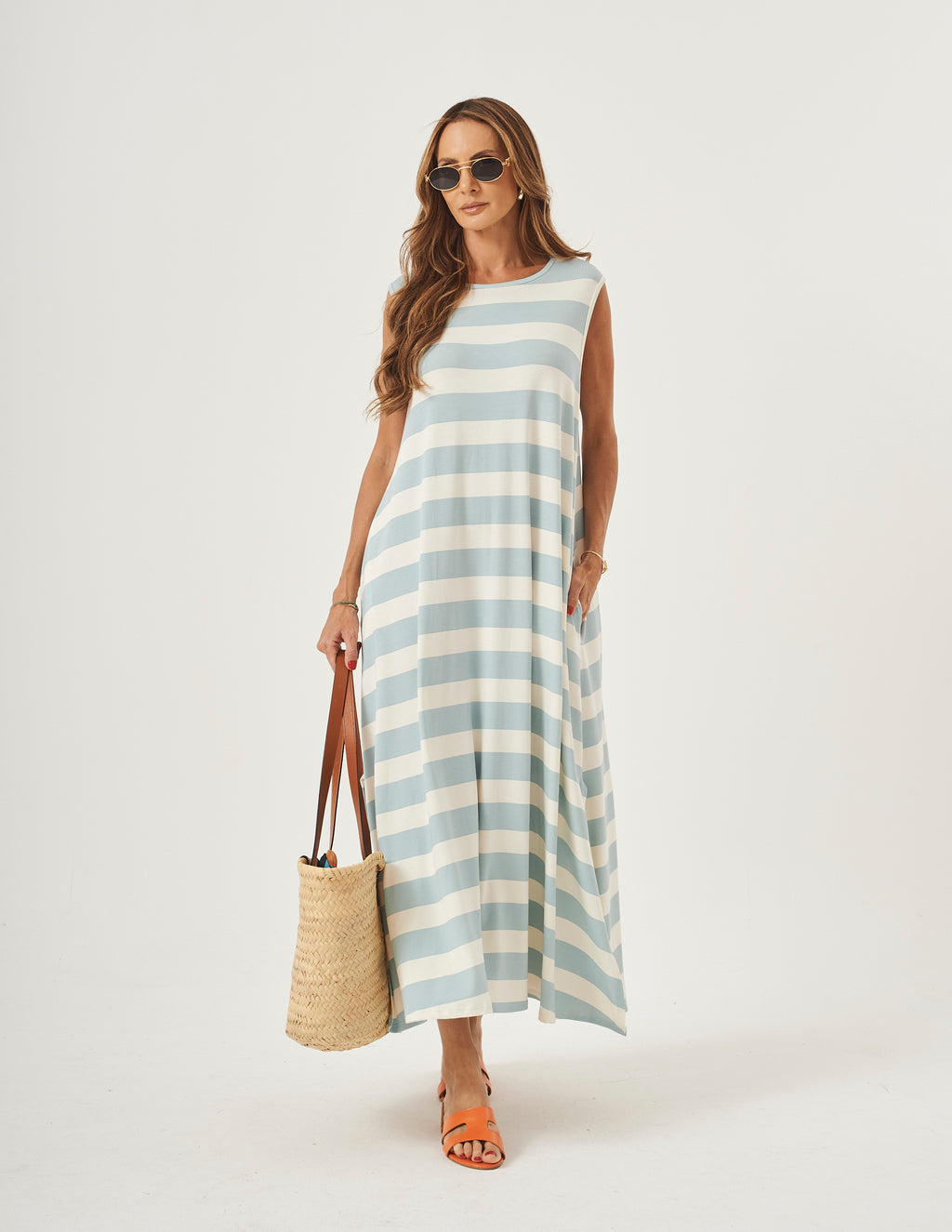 Vestido Clara Listrado Azul Bebê