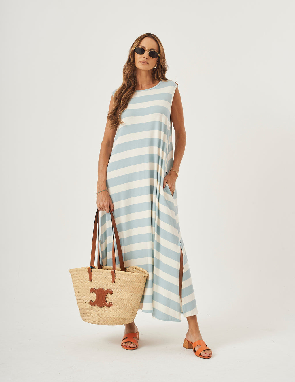 Vestido Clara Listrado Azul Bebê