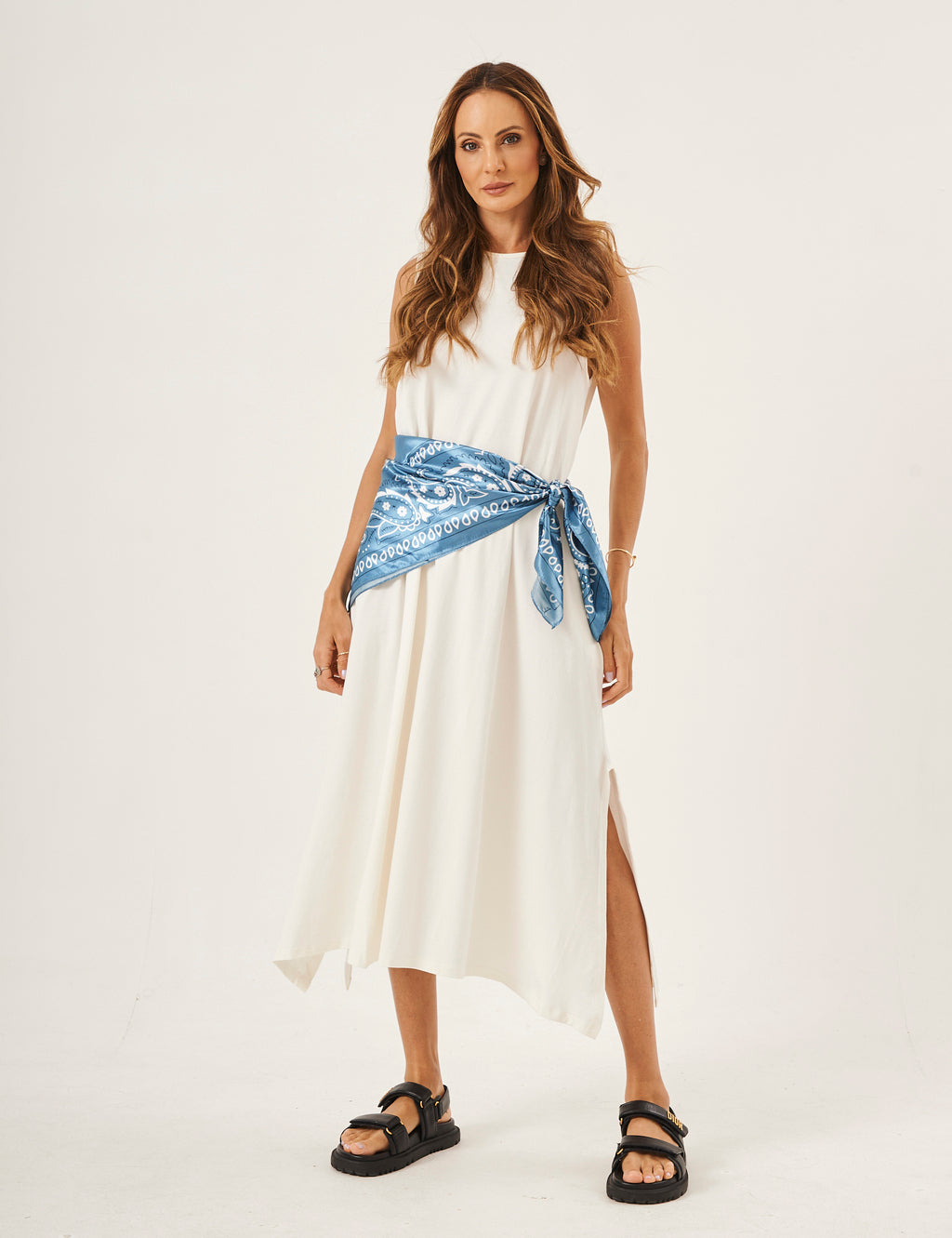 Lenço Estampado Off White e Azul