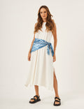 Lenço Estampado Off White e Azul