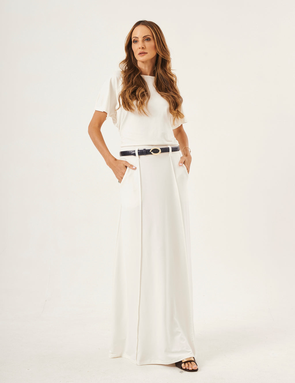 Cinto Croco Azul Marinho Com Fivela Dourada