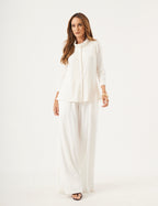 Conjunto Blusa Gola Boba Off, Colete Melanie Off e Calça Panamá Off White