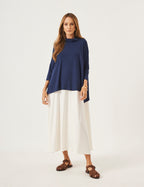 Conjunto Vestido Clara Off e Blusa Gola Boba Azul Marinho