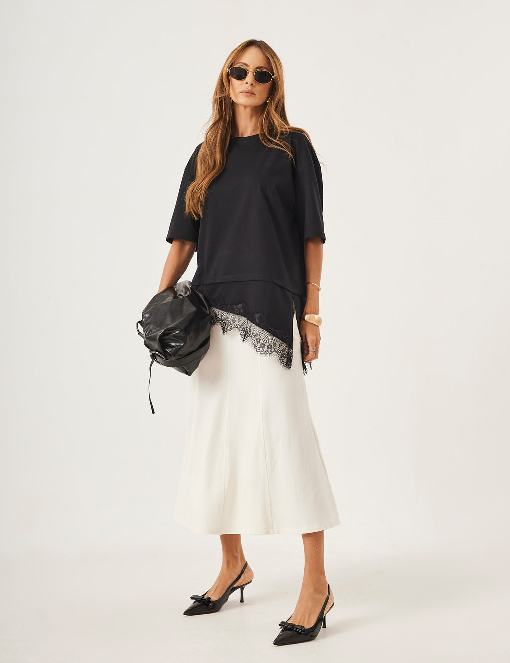 Conjunto Blusa Chiara Preta e Saia Alessia Off white