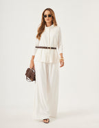 Conjunto Blusa Gola Boba Off, Colete Melanie Off e Calça Panamá Off White