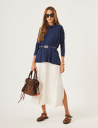 Conjunto Vestido Clara Off e Blusa Gola Boba Azul Marinho