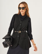 Conjunto Blusa Panamá Preta, Colete Aurora Preto e Saia Alessia Preta
