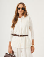 Conjunto Blusa Gola Boba Off, Colete Melanie Off e Calça Panamá Off White